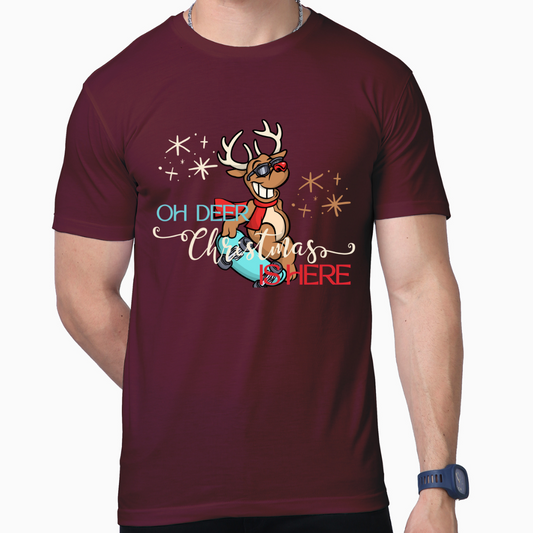Oh Deer Christmas is Here Graphical T-Shirt: Embrace Festive Fashion!