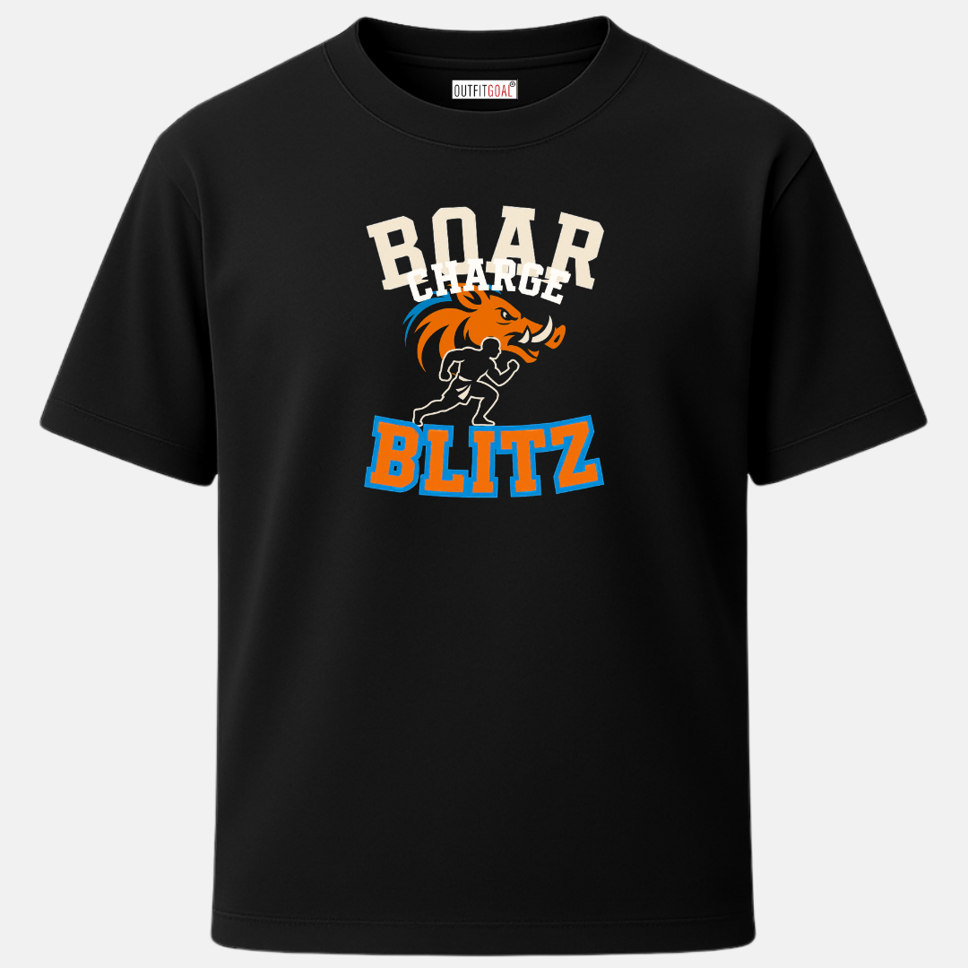 OUTFITGOAL “Boar Charge Blitz” Kalaripayattu Sport Graphic T-Shirt | 100% Super Combed Cotton | 180 GSM | Bio-Washed for Ultimate Comfort and Durability