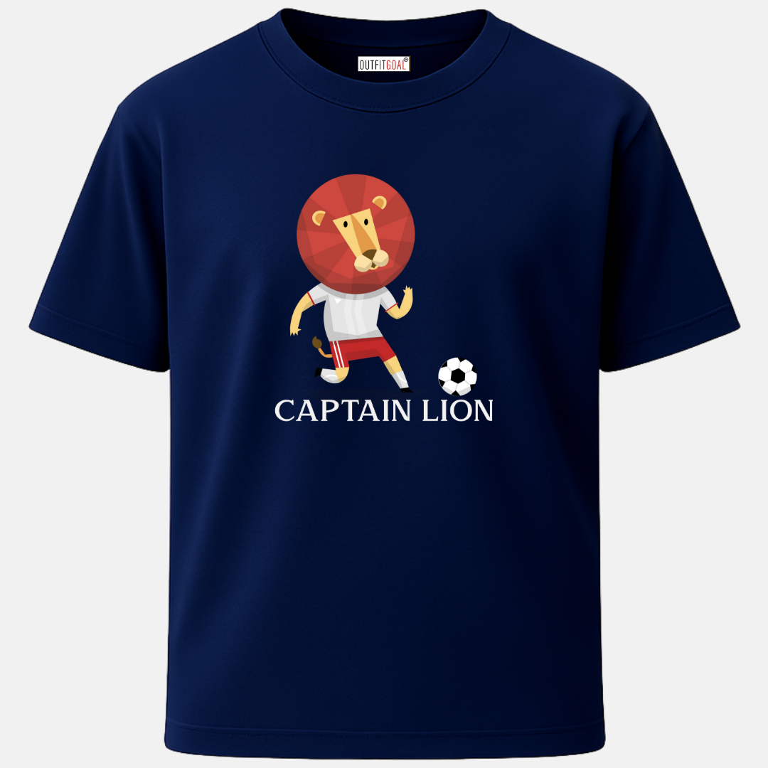 OUTFITGOAL “Captain Lion” Football Drop Tee | Bold Football Statement Shirt | 100% Super Combed Cotton | Bio-Washed Finish | Unisex Fit | 180 GSM Football Lifestyle Apparel | Athletic Fit Tee