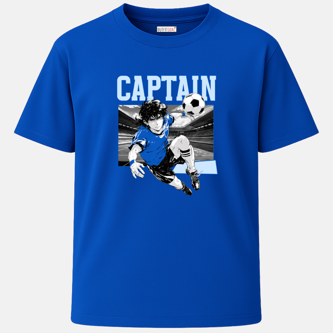OUTFITGOAL “Captain” Football Drop Tee | Bold Football Statement Shirt | 100% Super Combed Cotton | Bio-Washed Finish | Unisex Fit | 180 GSM Football Lifestyle Apparel | Athletic Fit Tee