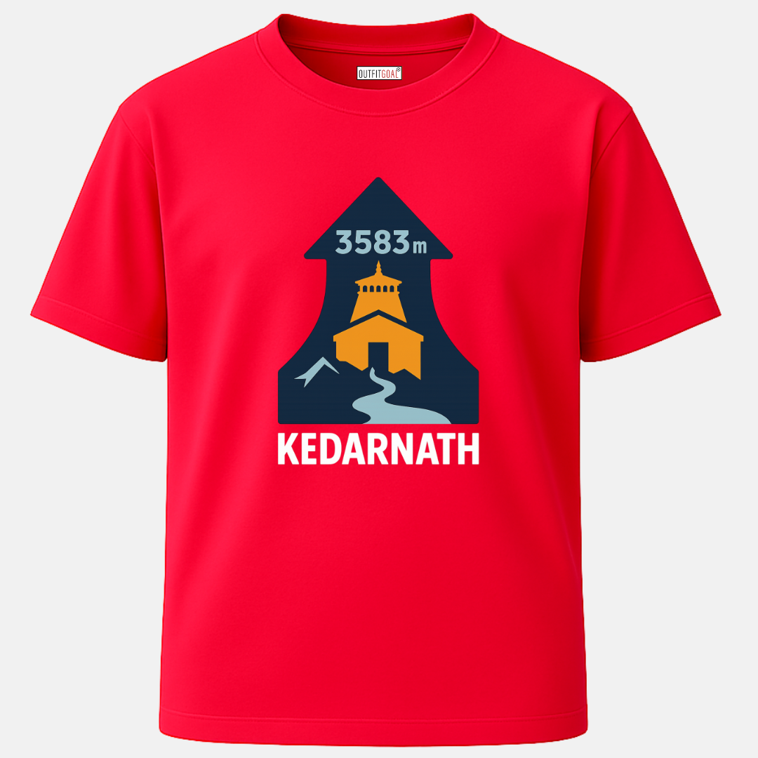 OUTFITGOAL “Kedarnath 3583m” Spiritual Travel Graphic T-Shirt | 100% Super Combed Cotton | 180 GSM | Bio-Washed for Long-Lasting Comfort and Softness