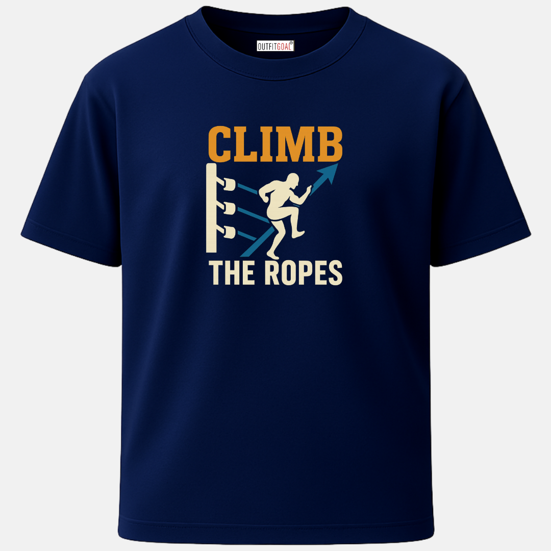 OUTFITGOAL “Climb the Ropes”  Kalaripayattu Sport Graphic T-Shirt | 100% Super Combed Cotton | 180 GSM | Bio-Washed for All-Day Comfort and Athletic Spirit