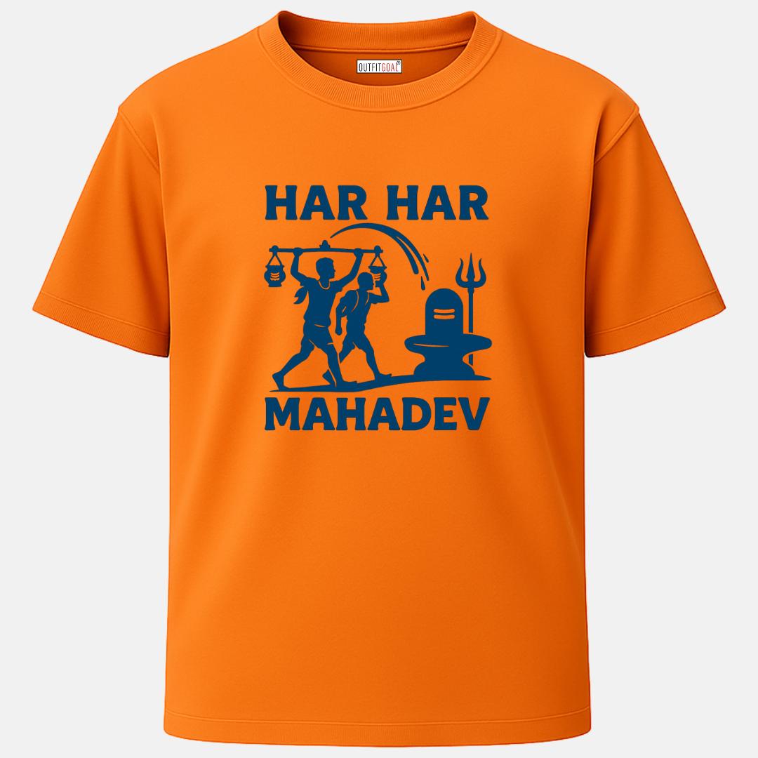 OUTFITGOAL “HAR HAR MAHADEV” Devotional Graphic Tee | 100% Super Combed Cotton | 180 GSM Unisex Shiva Bhakti T-Shirt Bol Bam