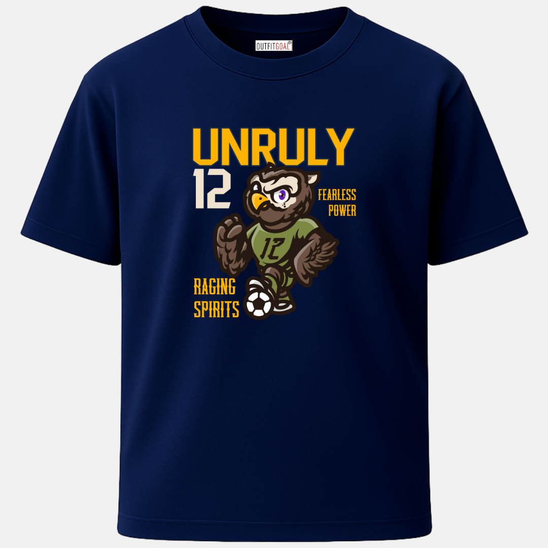 OUTFITGOAL “Unruly Fearless Power Raging Spirits” Drop Tee | Bold Football Statement Shirt | Super Combed Cotton | Bio-Washed Finish | 180 GSM | Unisex Fit Football Lifestyle Apparel | Athletic Fit Tee