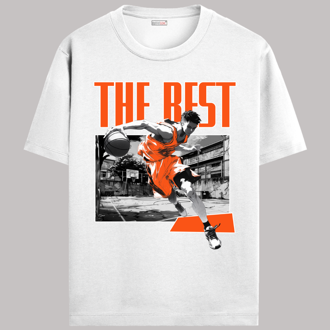 OUTFITGOAL “The Best” Hoop Dreams Tee | Bold Basketball Statement Shirt | Super Combed Cotton | Bio-Washed Finish | 180 GSM | Unisex Fit Athletic Courtwear Tee