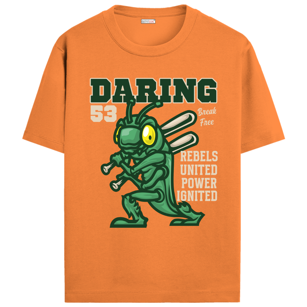 OUTFITGOAL “Daring 53 Break Free Rebels United Power Ignited” Cricket Drop Tee | Bold Cricket Statement Shirt | 100% Super Combed Cotton | Bio-Washed Finish | Unisex Fit | 180 GSM Cricket Lifestyle Apparel | Athletic Fit Tee
