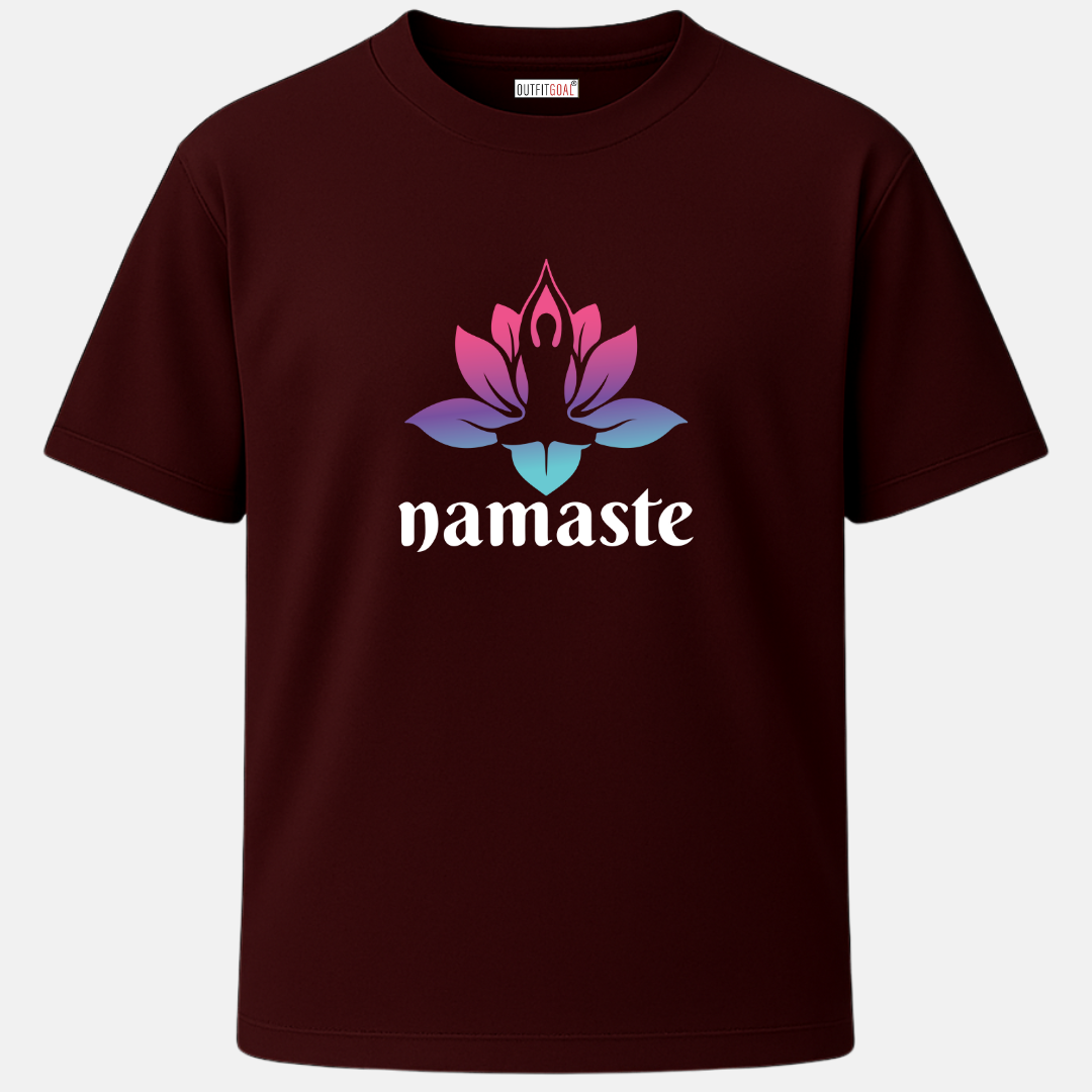 OUTFITGOAL “Namaste” Zen Mode Tee | Funny & Bold Yoga-Inspired Unisex T-Shirt | 100% Super Combed Cotton | 180 GSM Bio-Washed Tee for Mindfulness