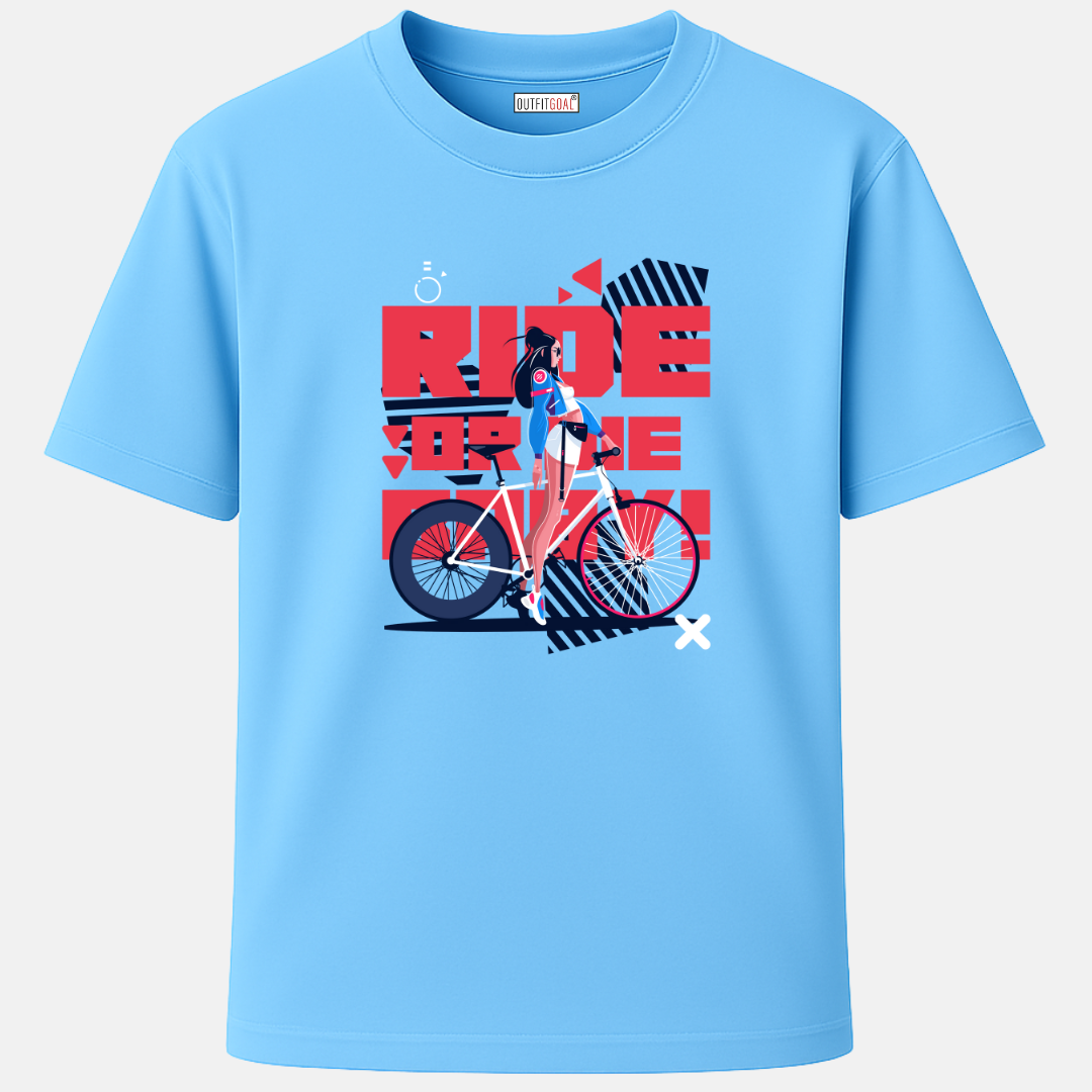 OUTFITGOAL ”RIDE OR DIE BABY ” Cycling Drop Tee | Bold Cycling Statement Shirt | 100% Super Combed Cotton | Bio-Washed Finish | Unisex Fit | 180 GSM Cycling Lifestyle Apparel | Athletic Fit Tee