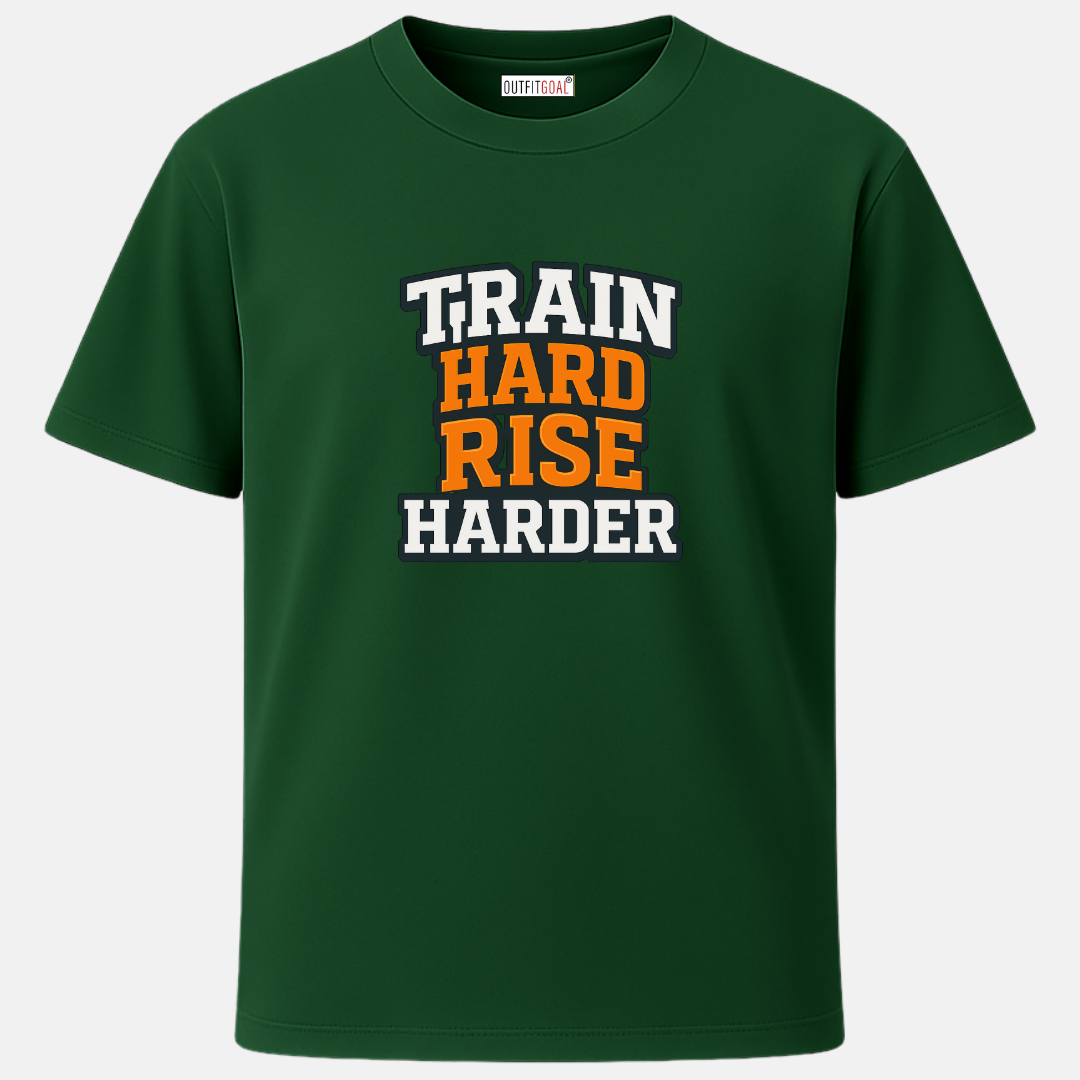 OUTFITGOAL “Train Hard Rise Harder” Kalaripayattu Sport Graphic T-Shirt | 100% Super Combed Cotton | 180 GSM | Bio-Washed for Comfort & Durability