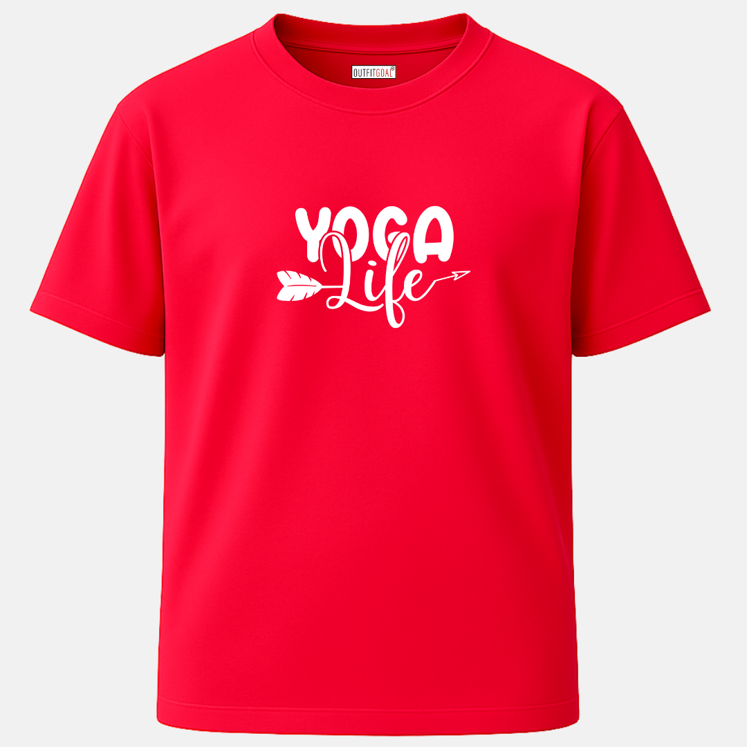 OUTFITGOAL “Yoga Life” Zen Mode Tee | Bold & Mindful Yoga Inspired Shirt | 100% Super Combed Cotton | Bio-Washed Finish | 180 GSM Unisex Fit Wellness Tee for Movement & Mindfulness