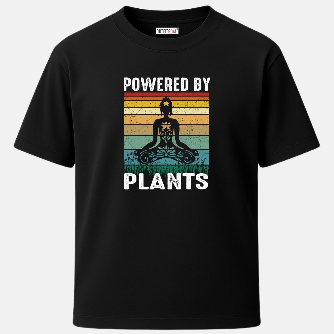OUTFITGOAL “Powered by Plants” Zen Mode Tee – Eco-Friendly & Empowering Yoga-Inspired Unisex T-Shirt | 100% Super Combed Cotton | 180 GSM Lightweight Wellness Tee for Mindfulness