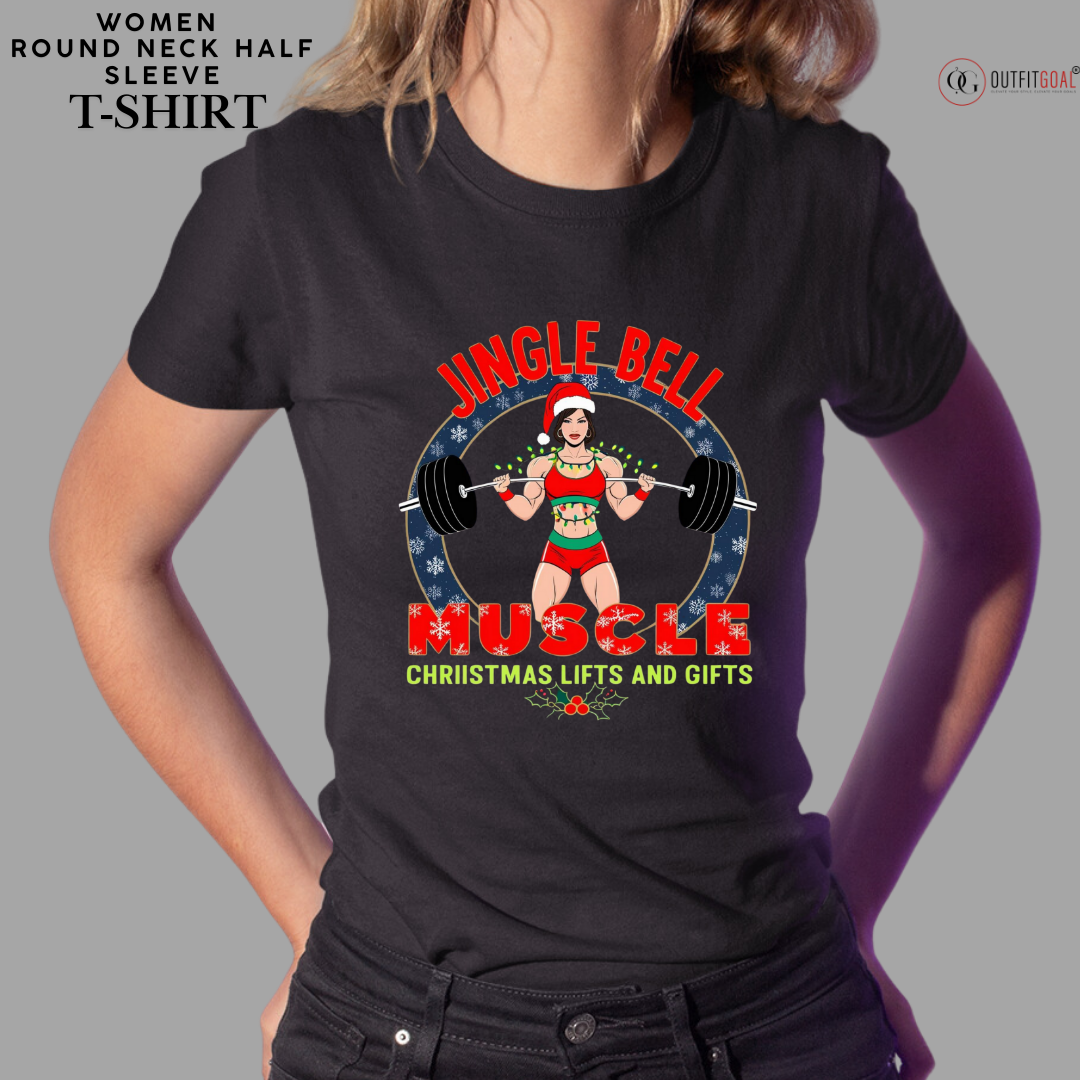 Christmas T-Shirt - Jingle Bell, Lefts and Gifts🏋️‍♀️ | Enhance Your Style, Enhance Your Christmas🎄| Spread holiday cheer by getting the Merry Liftmas Belle Tee T-Shirt now! 🎁👕