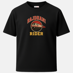 OUTFITGOAL “Rajdhani Rider” Railway Graphic T-Shirt | 100% Super Combed Cotton | 180 GSM | Bio-Washed for Long-Lasting Comfort and Softness