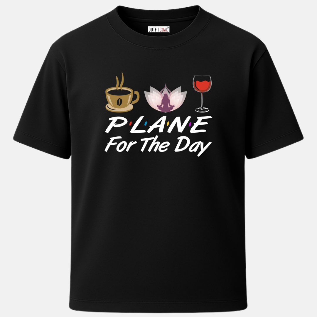 OUTFITGOAL “Plane for the Day” Zen Mode Tee | Playful & Mindful Yoga Inspired Unisex T-Shirt | 100% Super Combed Cotton | 180 GSM Bio-Washed Wellness Tee for Comfort & Humor