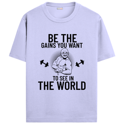 OUTFITGOAL "Be the Gains You Want to See in the World" T-Shirt | Bold Statement Gym Tee for Fitness Enthusiasts | Unisex Fit | 100% Super Combed Cotton | Bio-Washed 180 GSM