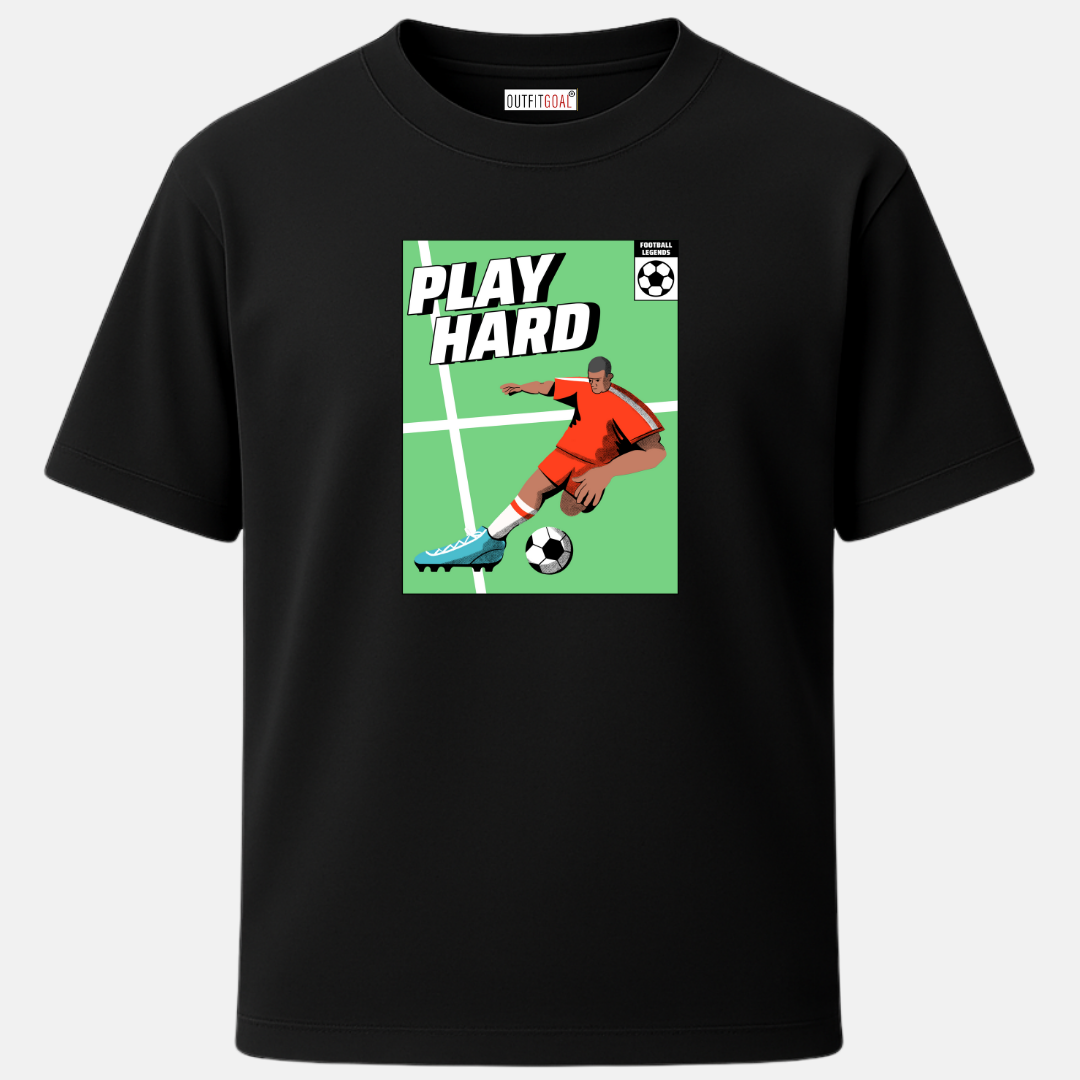 OUTFITGOAL “Play Hard Legends” Drop Tee | Bold Football Statement Shirt | Super Combed Cotton | Bio-Washed Finish | 180 GSM | Unisex Fit Football Lifestyle Apparel | Athletic Fit Tee