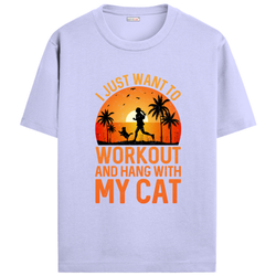 OUTFITGOAL “I Just Want to Workout and Hang with My Cat” Running T-Shirt | Funny Fitness Tee | 100% Super Combed Cotton | Bio-Washed | Unisex Fit | Cat Lover Workout Shirt | Pet Lifestyle Tee