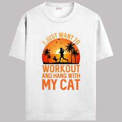 OUTFITGOAL “I Just Want to Workout and Hang with My Cat” Running T-Shirt | Funny Fitness Tee | 100% Super Combed Cotton | Bio-Washed | Unisex Fit | Cat Lover Workout Shirt | Pet Lifestyle Tee