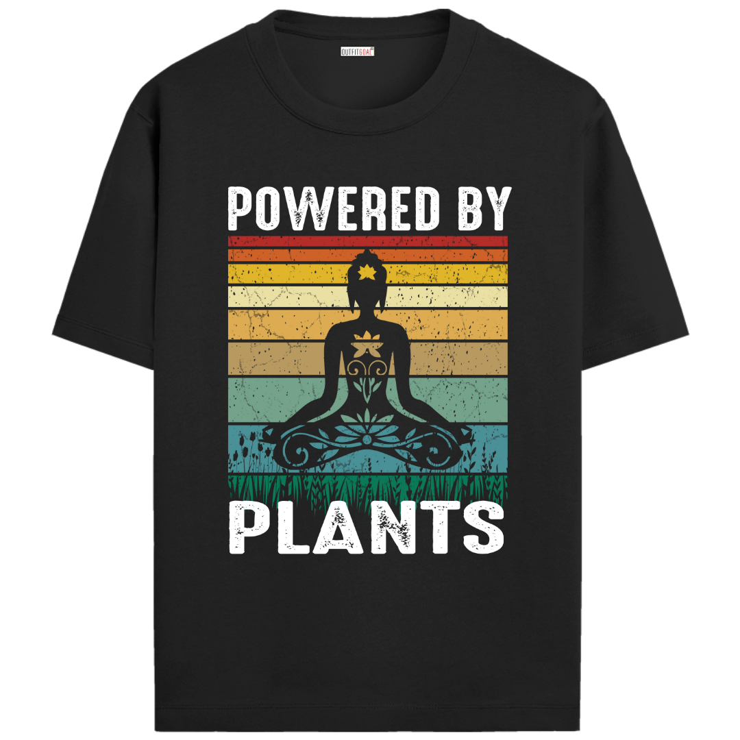 OUTFITGOAL “Powered by Plants” Zen Mode Tee – Eco-Friendly & Empowering Yoga-Inspired Unisex T-Shirt | 100% Super Combed Cotton | 180 GSM Lightweight Wellness Tee for Mindfulness