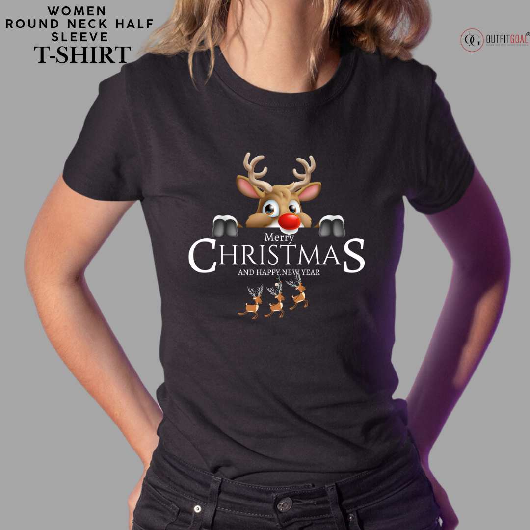 Christmas T-Shirt - Peeking Reindeer Christmas 🦌🎄 | Enhance Your Style, Enhance Your Christmas🎄| Get into the holiday spirit with our adorable 