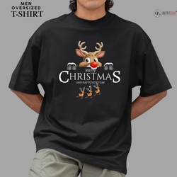 Christmas T-Shirt - Peeking Reindeer Christmas 🦌🎄 | Enhance Your Style, Enhance Your Christmas🎄| Get into the holiday spirit with our adorable "Peeking Reindeer Christmas" T-shirt.🎁