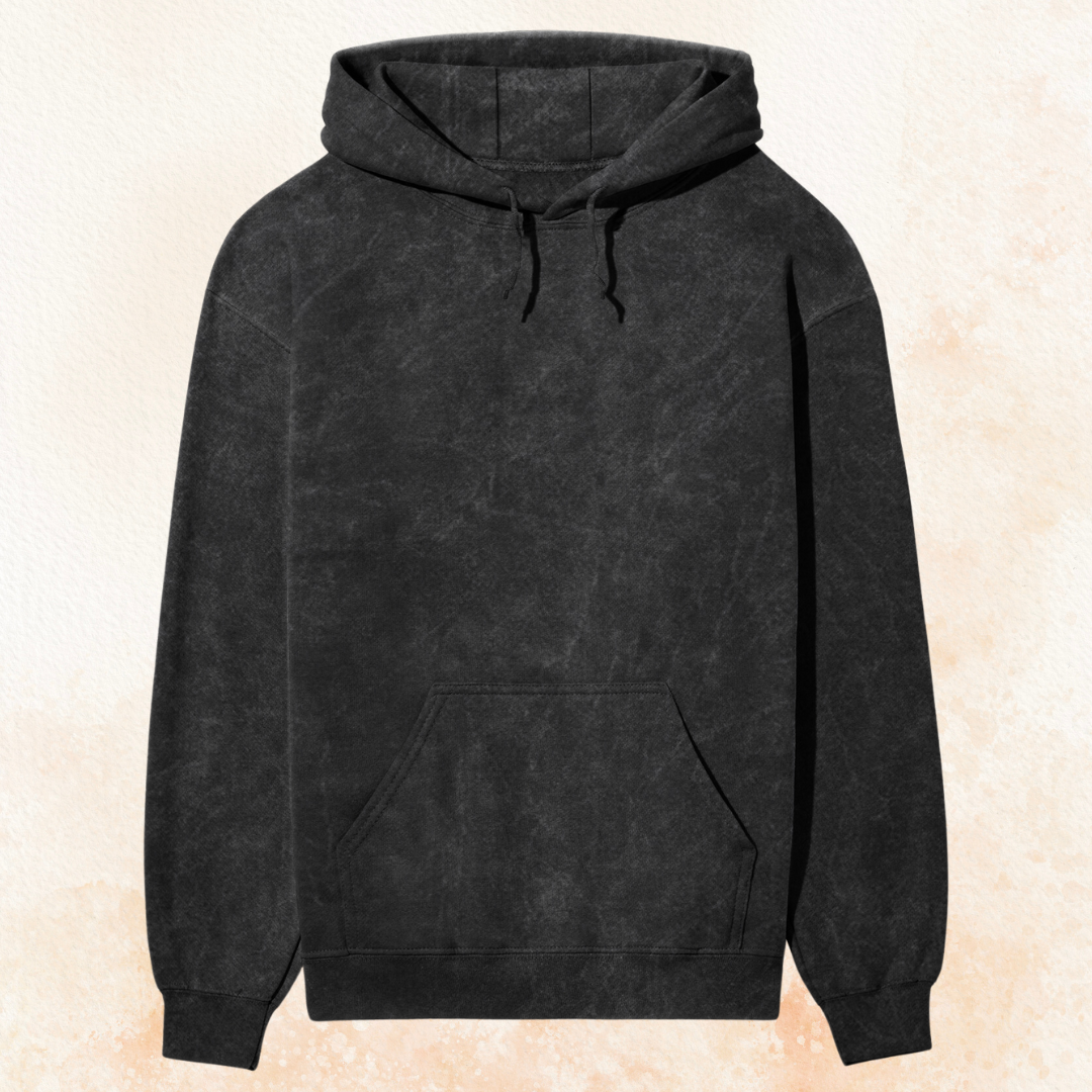 Women Acid Wash Hooded Sweatshirt Black