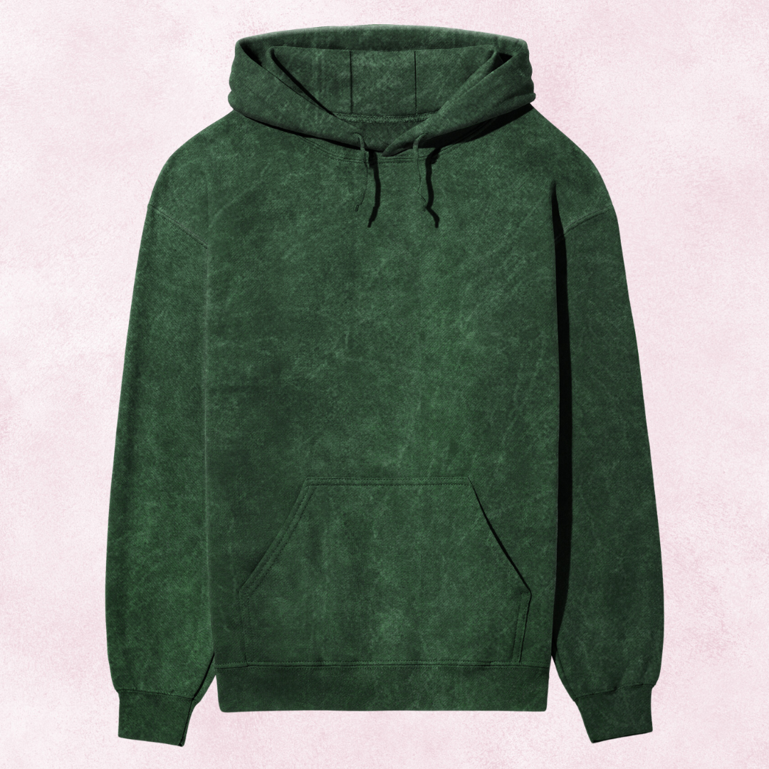 Men Acid Wash Hooded Sweatshirt Bottle Green