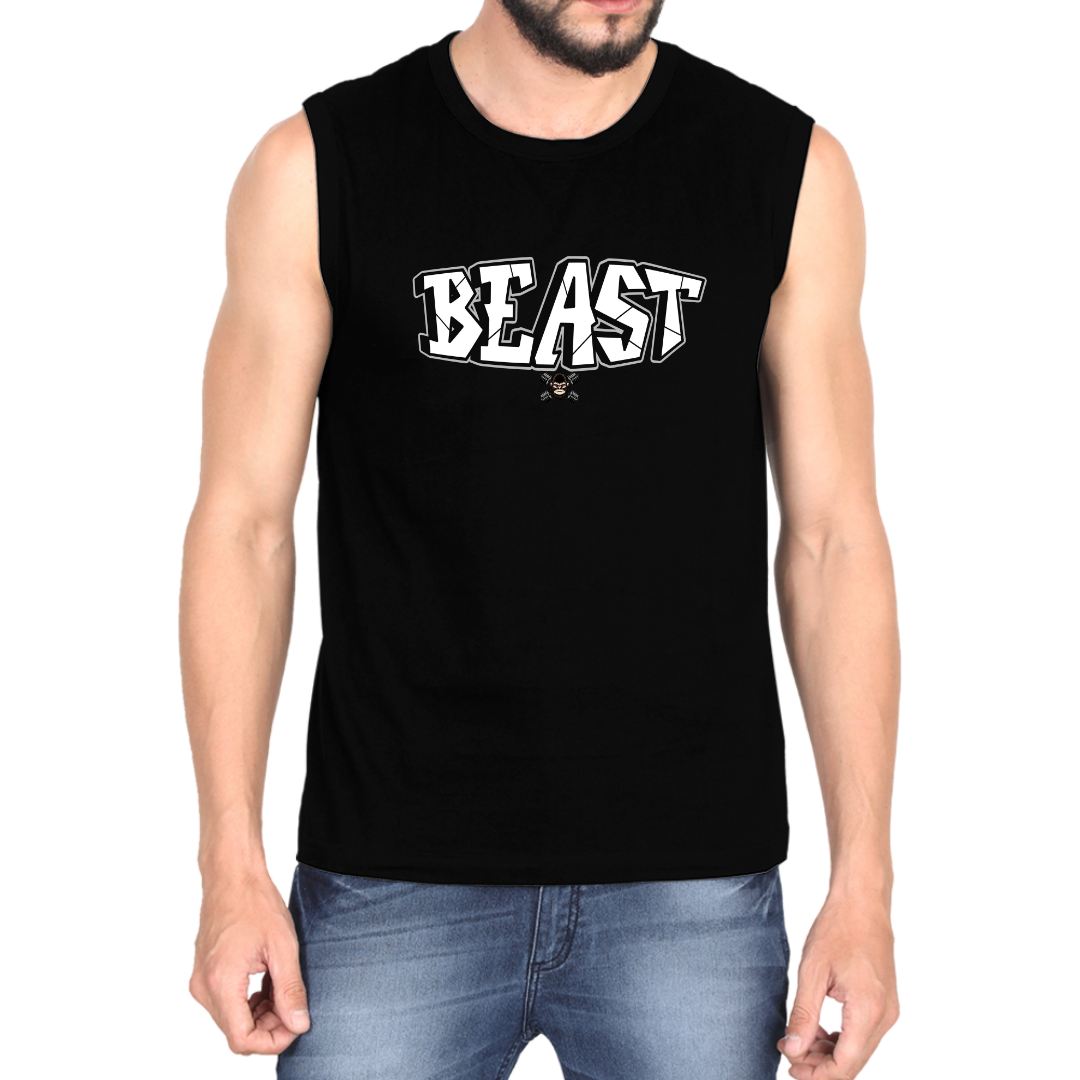 Make a bold statement with the OUTFITGOAL "BEAST" Typography Gym Vest  | Sweat-Free 4-Way Stretch Workout Tank Top | Lightweight Regular Fit Activewear