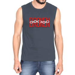 Make a bold statement with the OUTFITGOAL "Broken" Typography Gym Vest  | Sweat-Free 4-Way Stretch Workout Tank Top | Lightweight Regular Fit Activewear