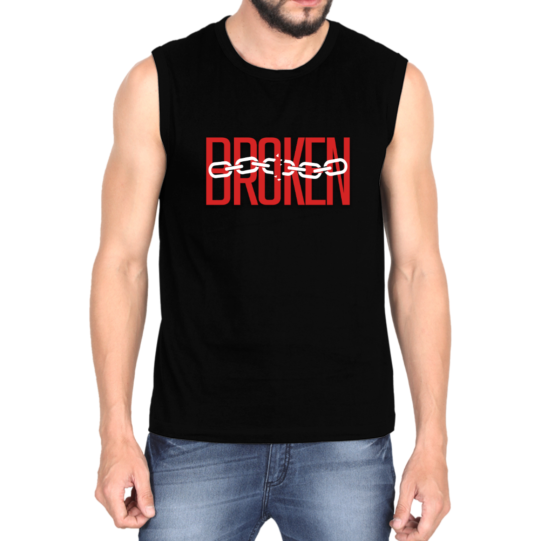 Make a bold statement with the OUTFITGOAL "Broken" Typography Gym Vest  | Sweat-Free 4-Way Stretch Workout Tank Top | Lightweight Regular Fit Activewear
