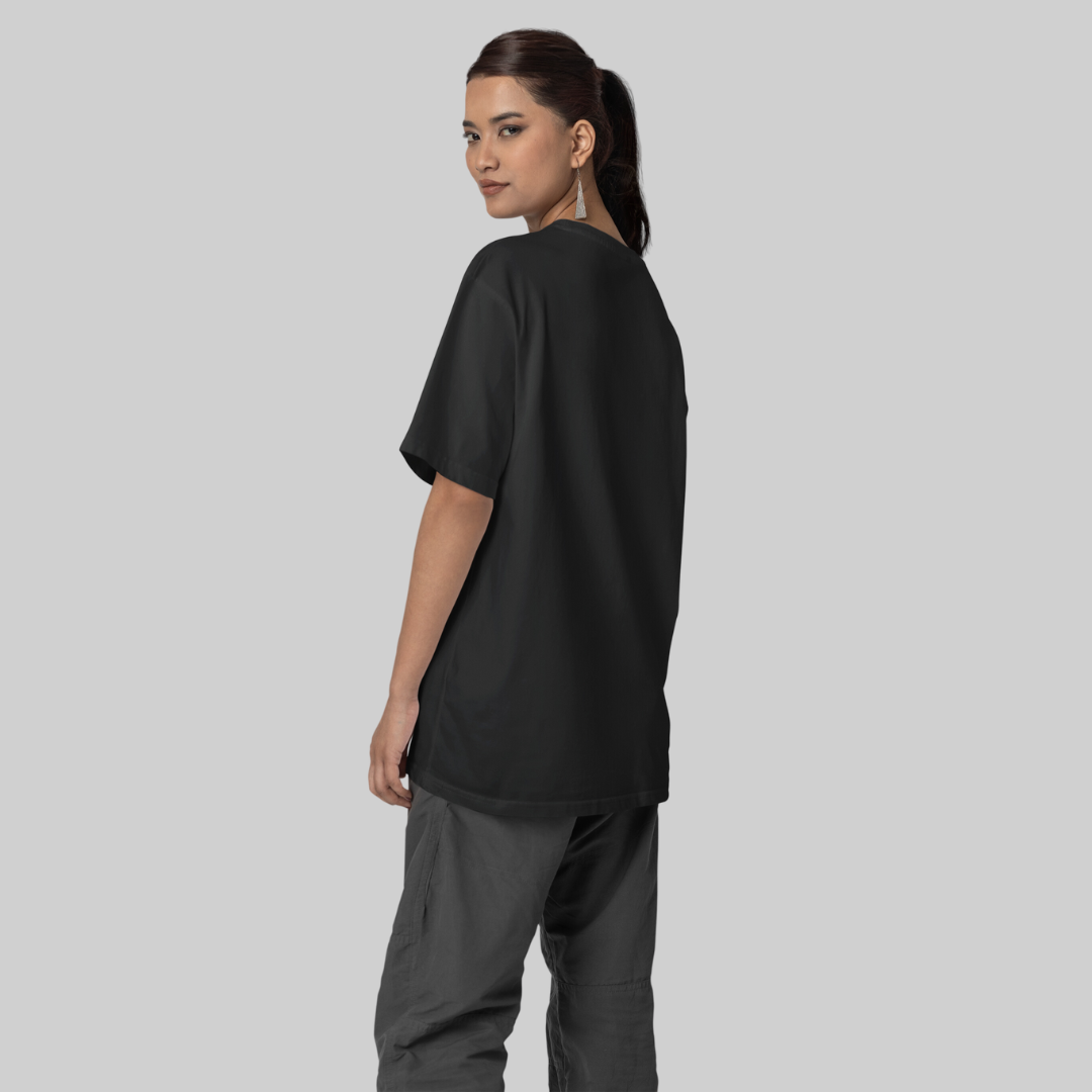 Women Drop Shoulder Terry Oversized T-Shirt Black