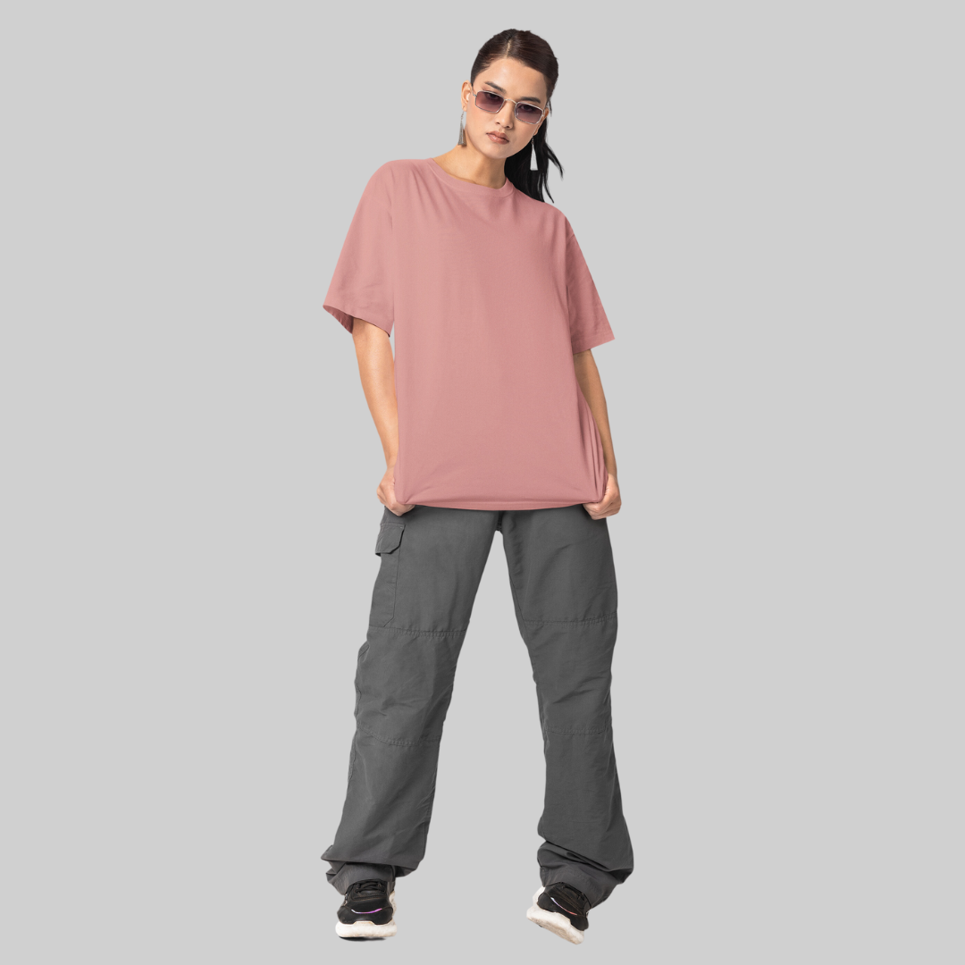 Women Drop Shoulder Terry Oversized T-Shirt Flamingo