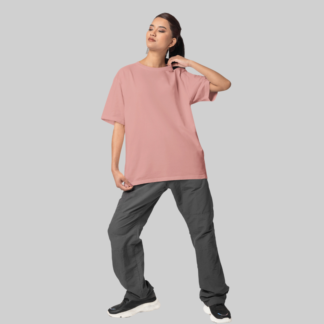 Women Drop Shoulder Terry Oversized T-Shirt Flamingo