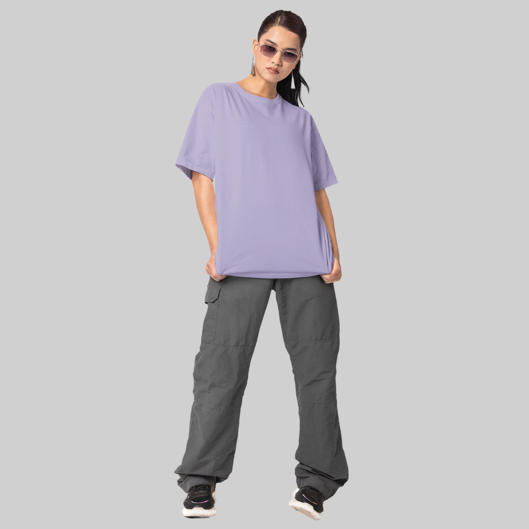 Women Drop Shoulder Terry Oversized T-Shirt Lavender