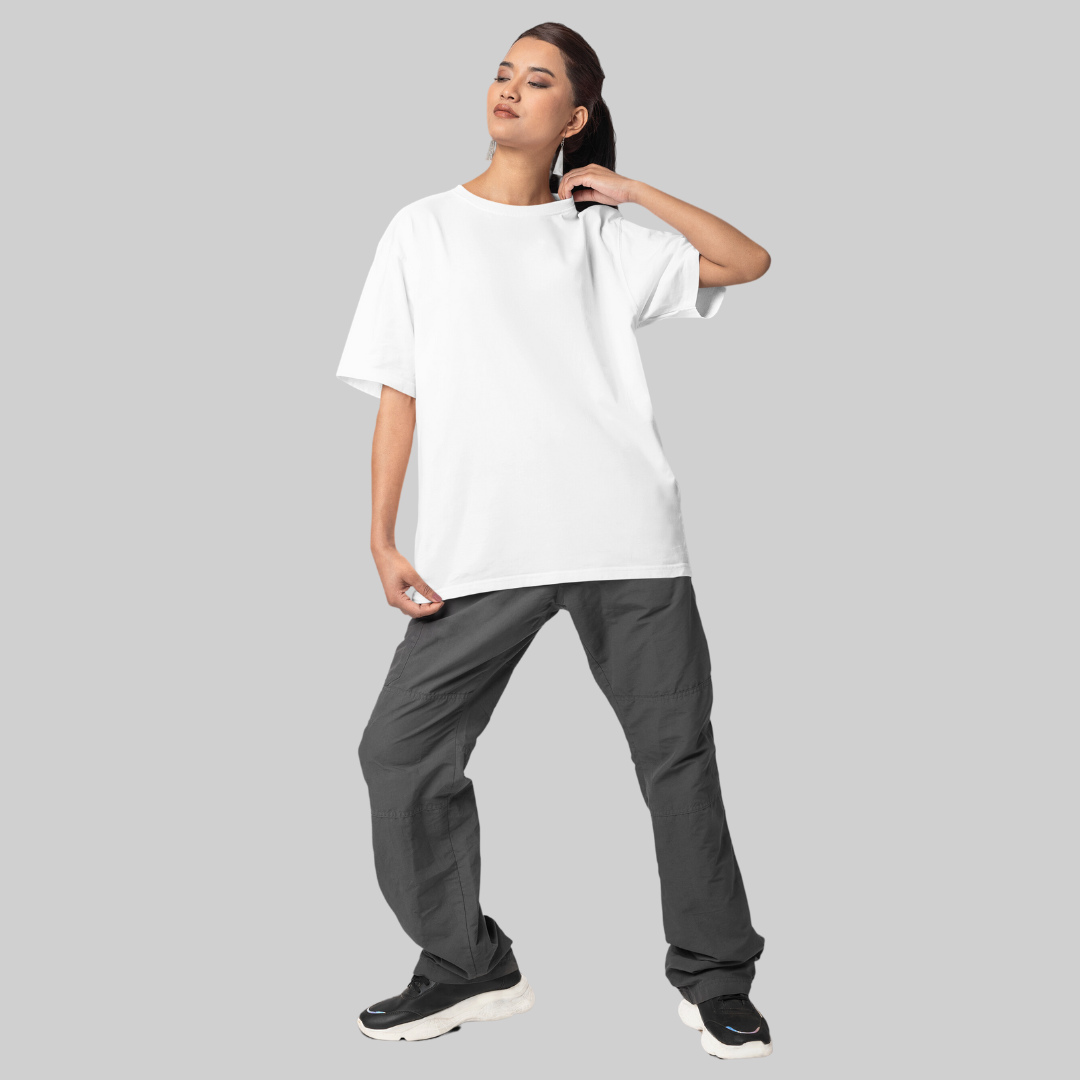 Women Drop Shoulder Terry Oversized T-Shirt White