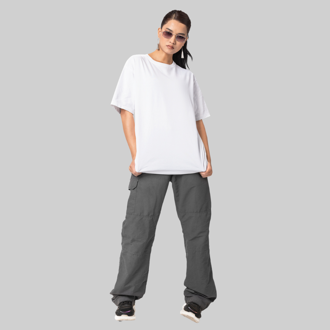 Women Drop Shoulder Terry Oversized T-Shirt White