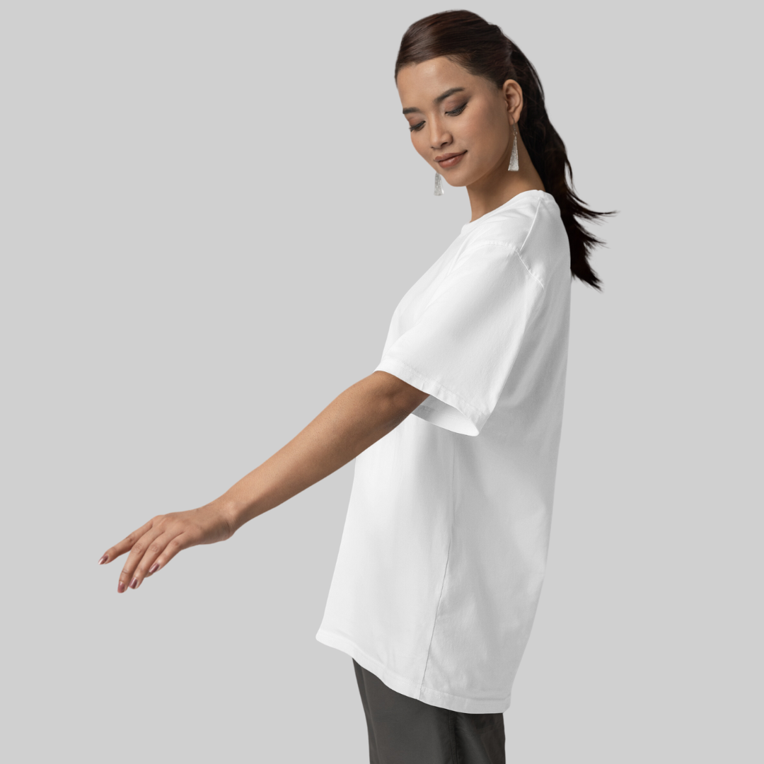 Women Drop Shoulder Terry Oversized T-Shirt White