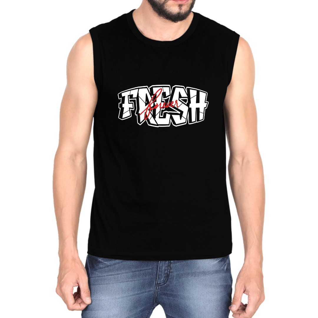 Make a bold statement with the OUTFITGOAL "Fresh Forever" Typography Gym Vest  | Sweat-Free 4-Way Stretch Workout Tank Top | Lightweight Regular Fit Activewear