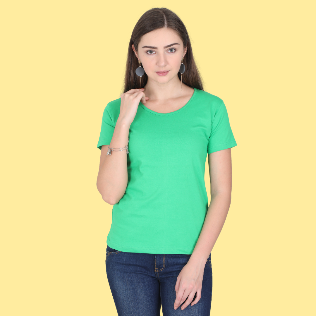 Women Round Neck Half Sleeve Classic Flag Green