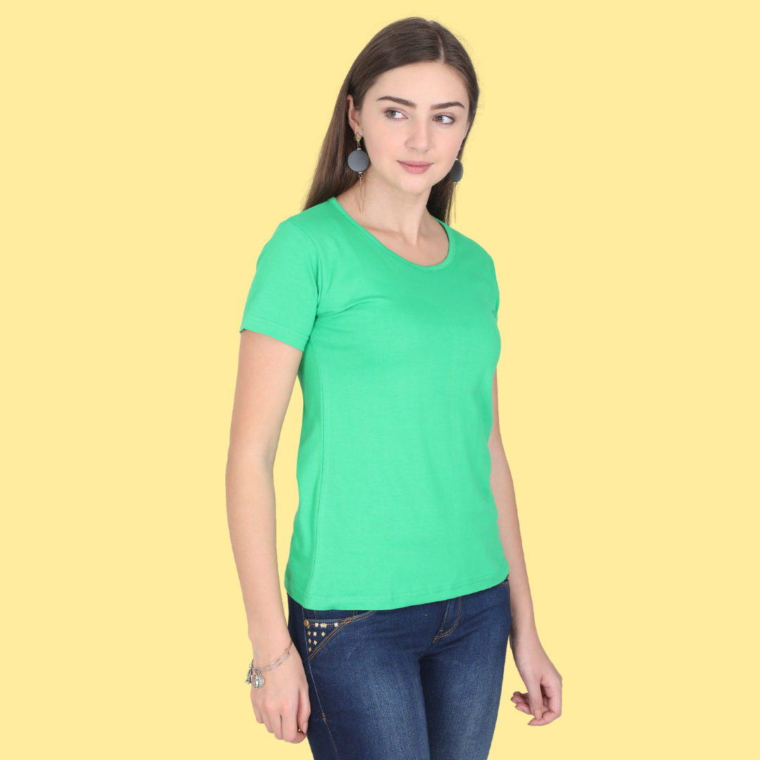 Women Round Neck Half Sleeve Classic Flag Green