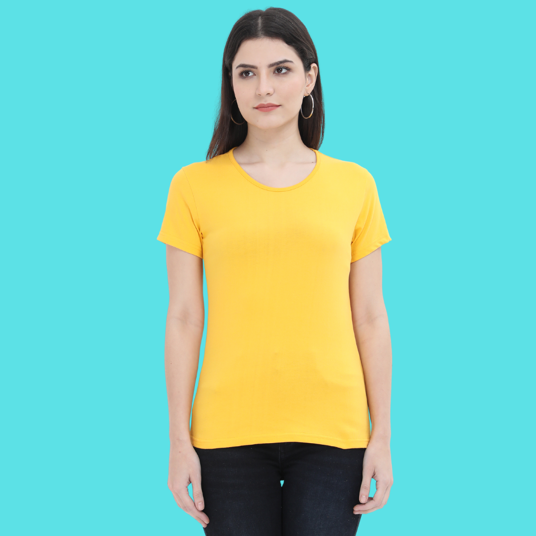 Women Round Neck Half Sleeve Classic Golden Yellow