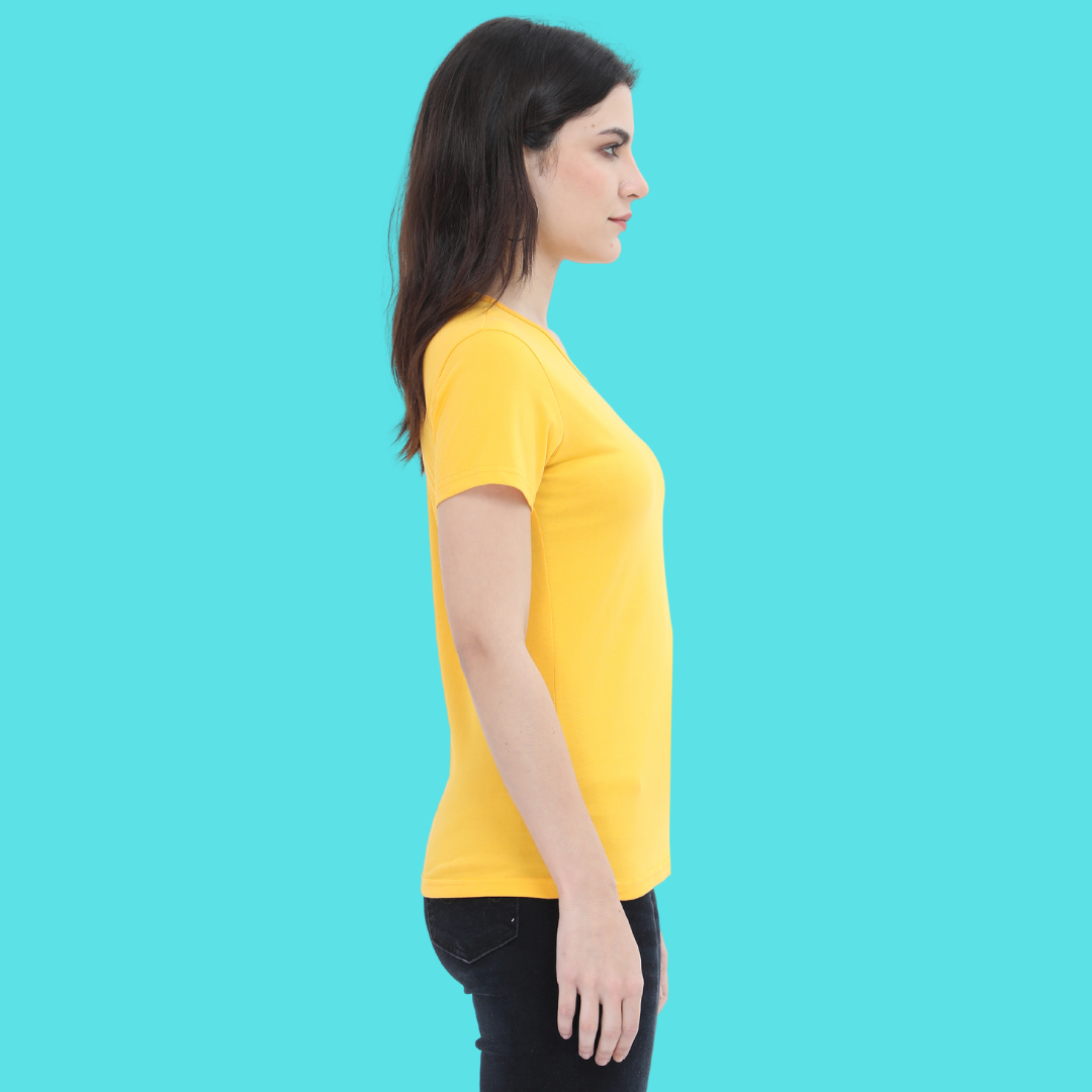 Women Round Neck Half Sleeve Classic Golden Yellow