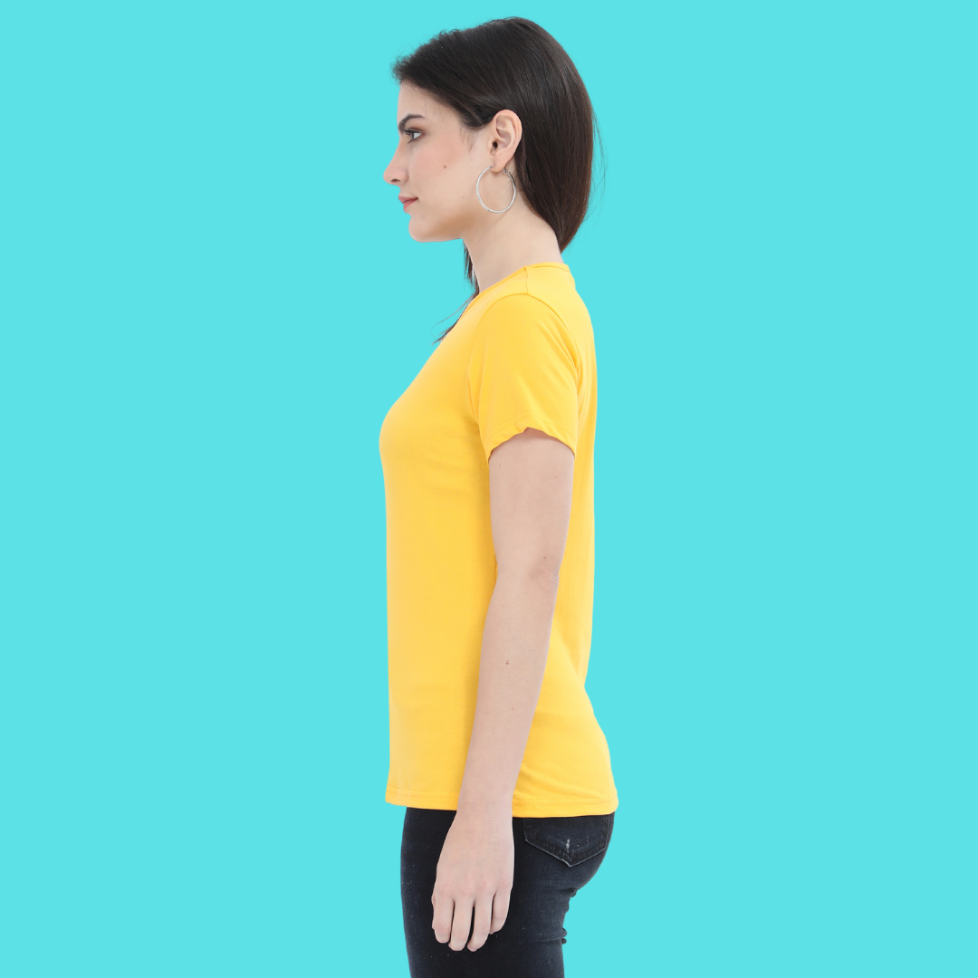 Women Round Neck Half Sleeve Classic Golden Yellow