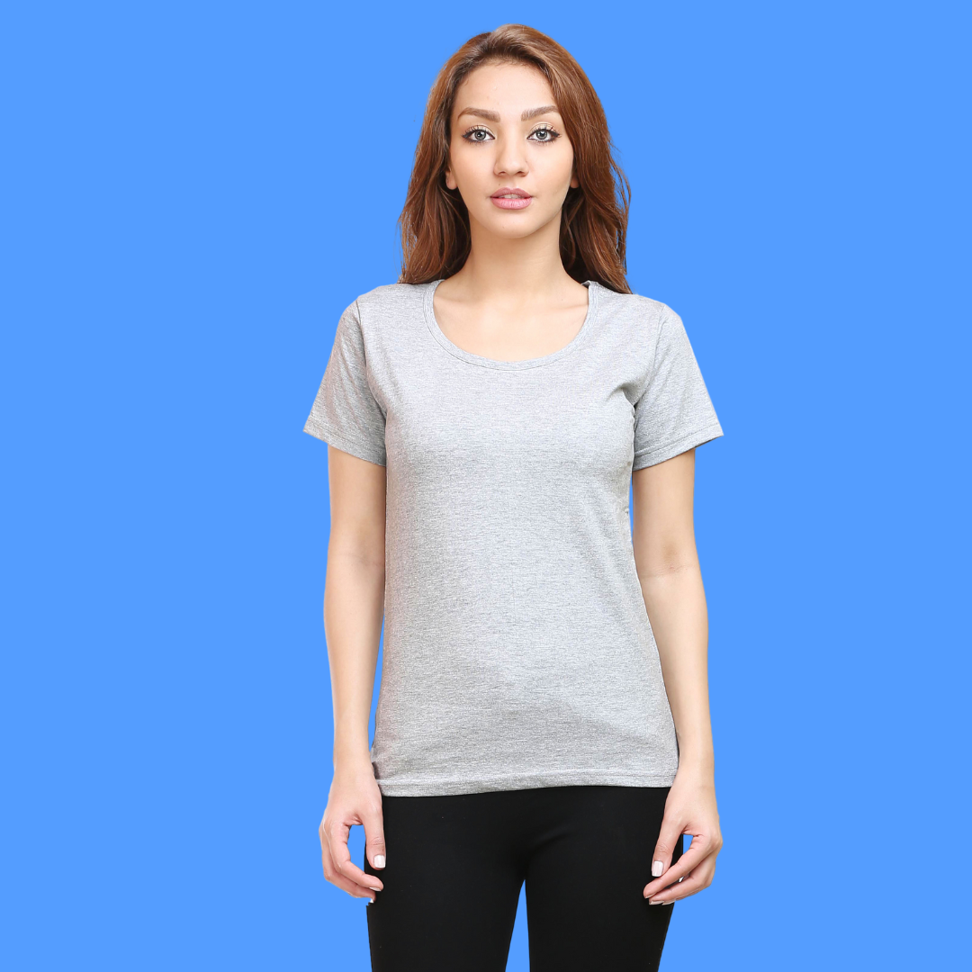 Women Round Neck Half Sleeve Classic Grey Melange