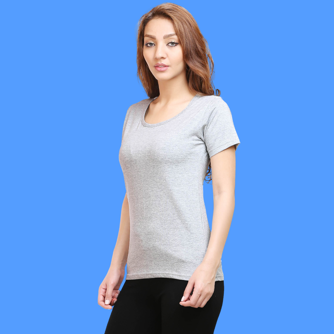 Women Round Neck Half Sleeve Classic Grey Melange