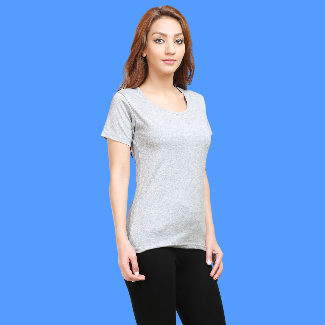 Women Round Neck Half Sleeve Classic Grey Melange