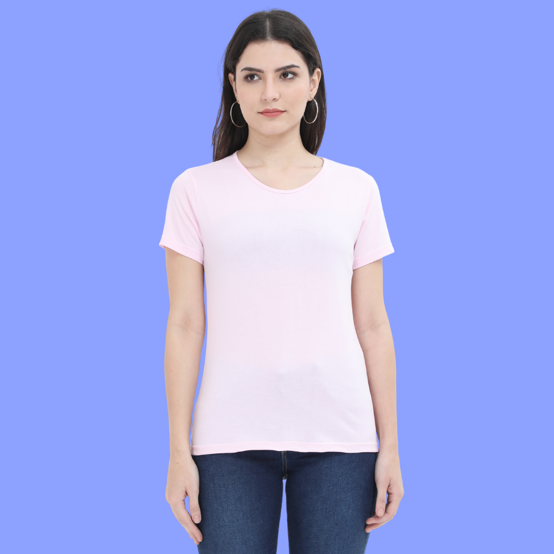 Women Round Neck Half Sleeve Classic Light Baby Pink