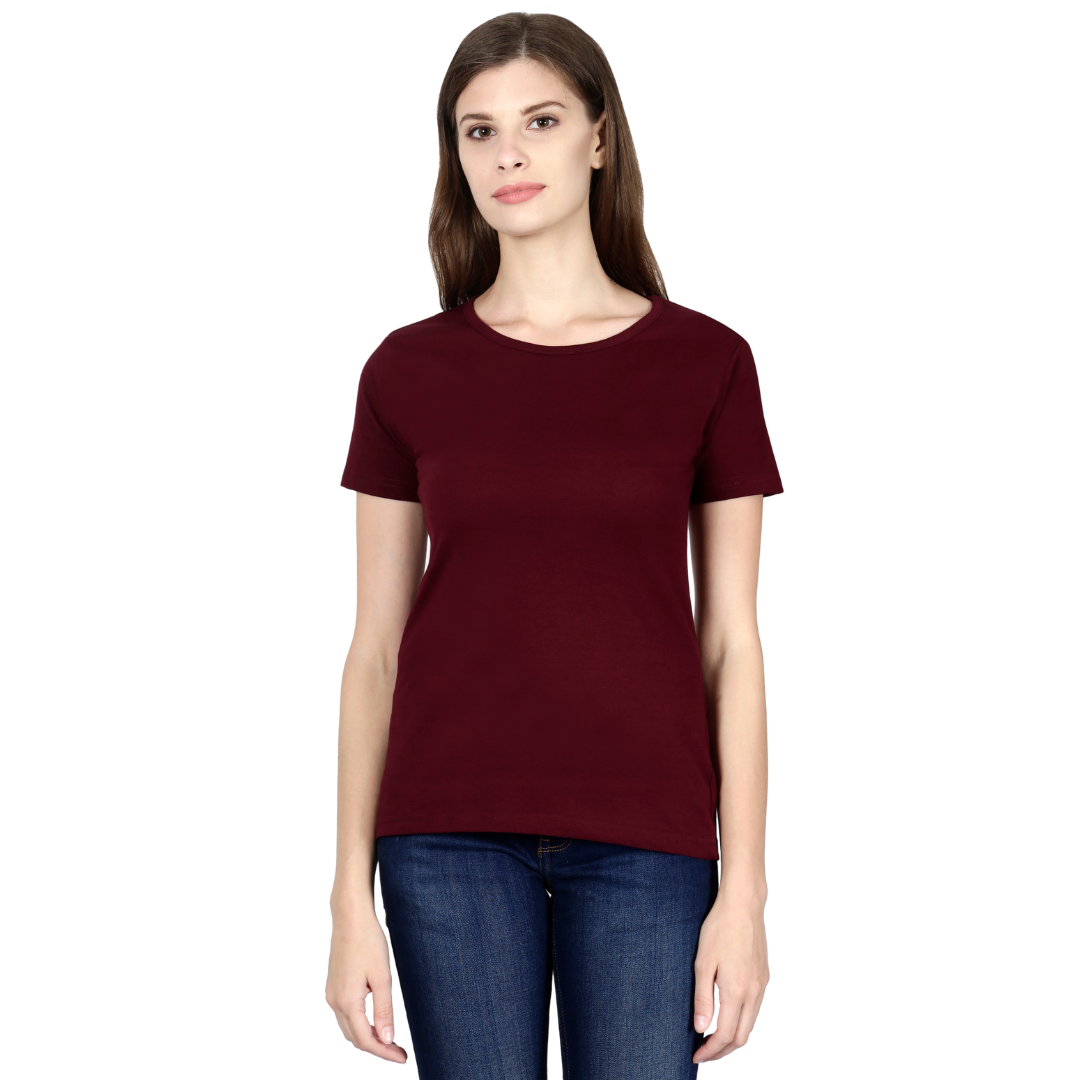 Women Round Neck Half Sleeve Classic Maroon