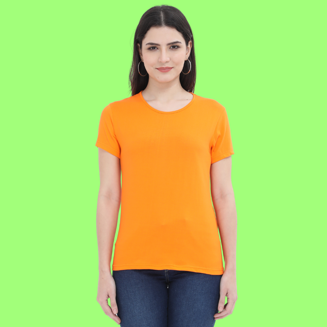 Women Round Neck Half Sleeve Classic Orange