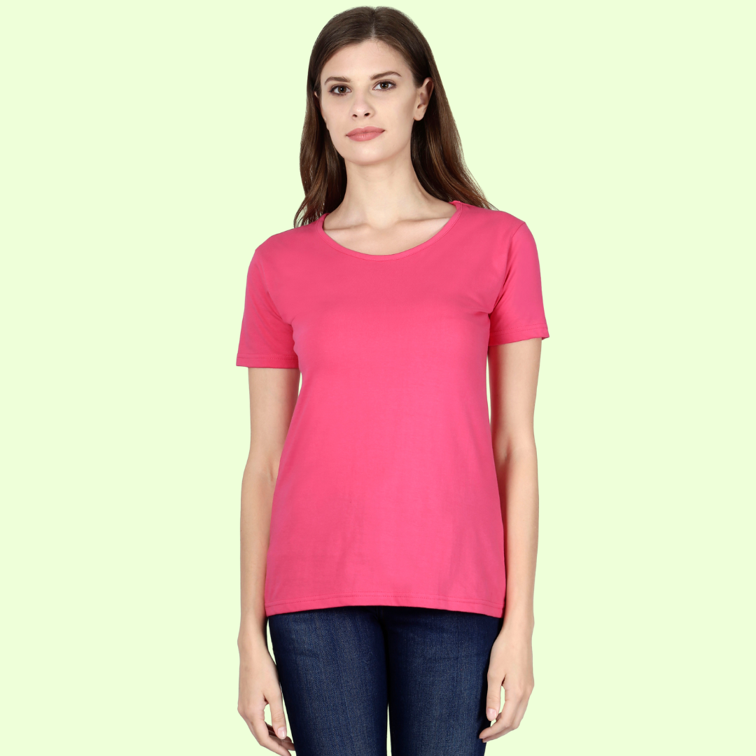 Women Round Neck Half Sleeve Classic Pink